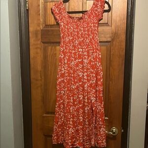 Chic Red Floral Midi Dress